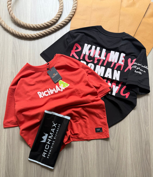 π₯ RICH PRINTED TEES | DROP SHOULDER STYLE | COMBO PACK OF 2 (BLACK+RED)