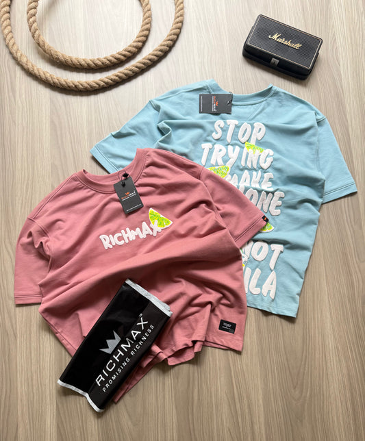 π₯ RICH PRINTED TEES | DROP SHOULDER STYLE | COMBO PACK OF 2 (BLUE+PINK)