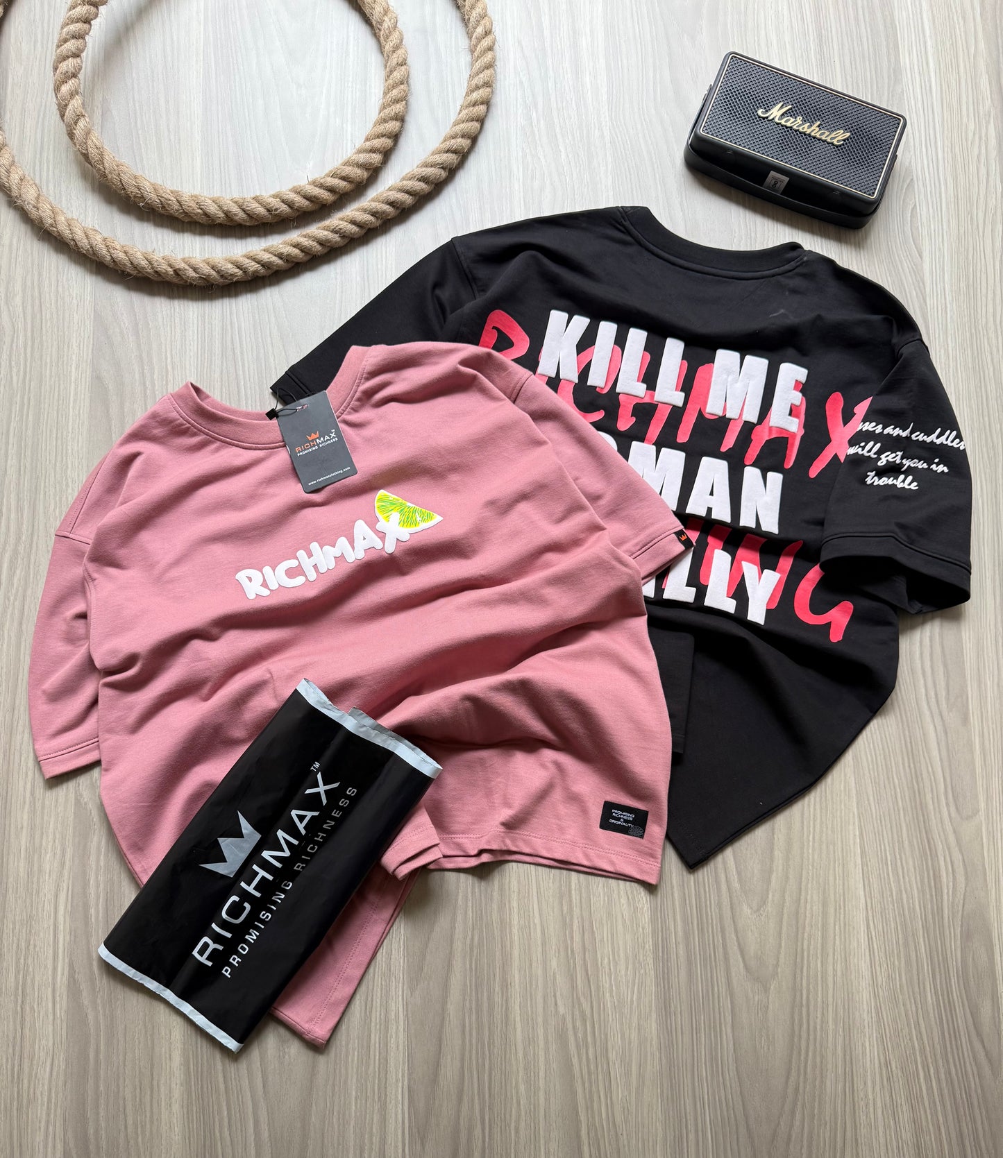 🔥 RICH PRINTED TEES | DROP SHOULDER STYLE | COMBO PACK OF 2 (PINK+BLACK)