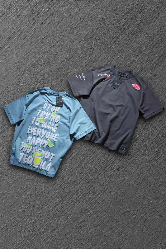 🔥 RICH PRINTED TEES | DROP SHOULDER STYLE | COMBO PACK OF 2 (BLUE+GREY)