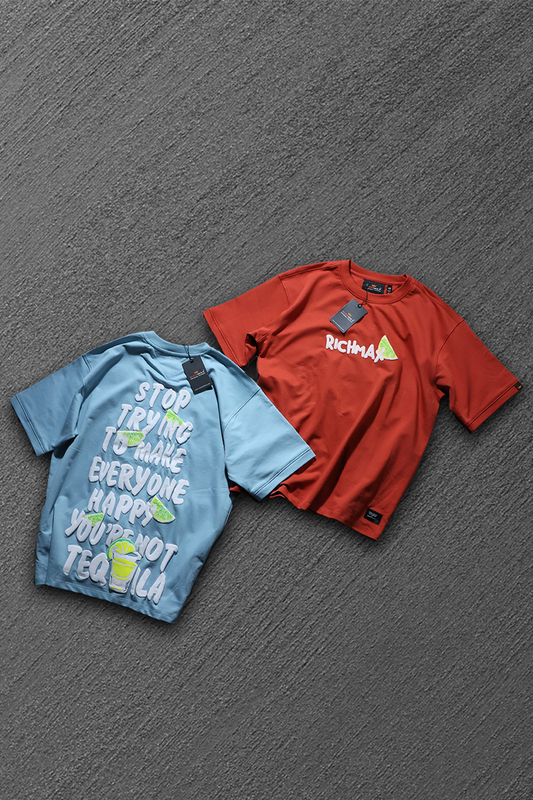 🔥 RICH PRINTED TEES | DROP SHOULDER STYLE | COMBO PACK OF 2 (BLUE+RED)