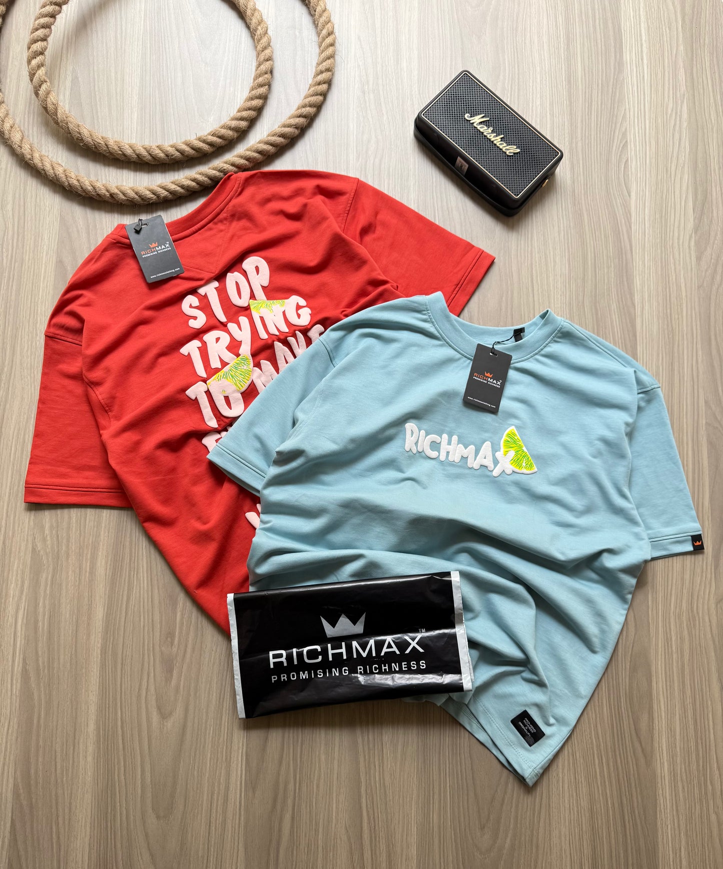 🔥 RICH PRINTED TEES | DROP SHOULDER STYLE | COMBO PACK OF 2 (BLUE+RED)