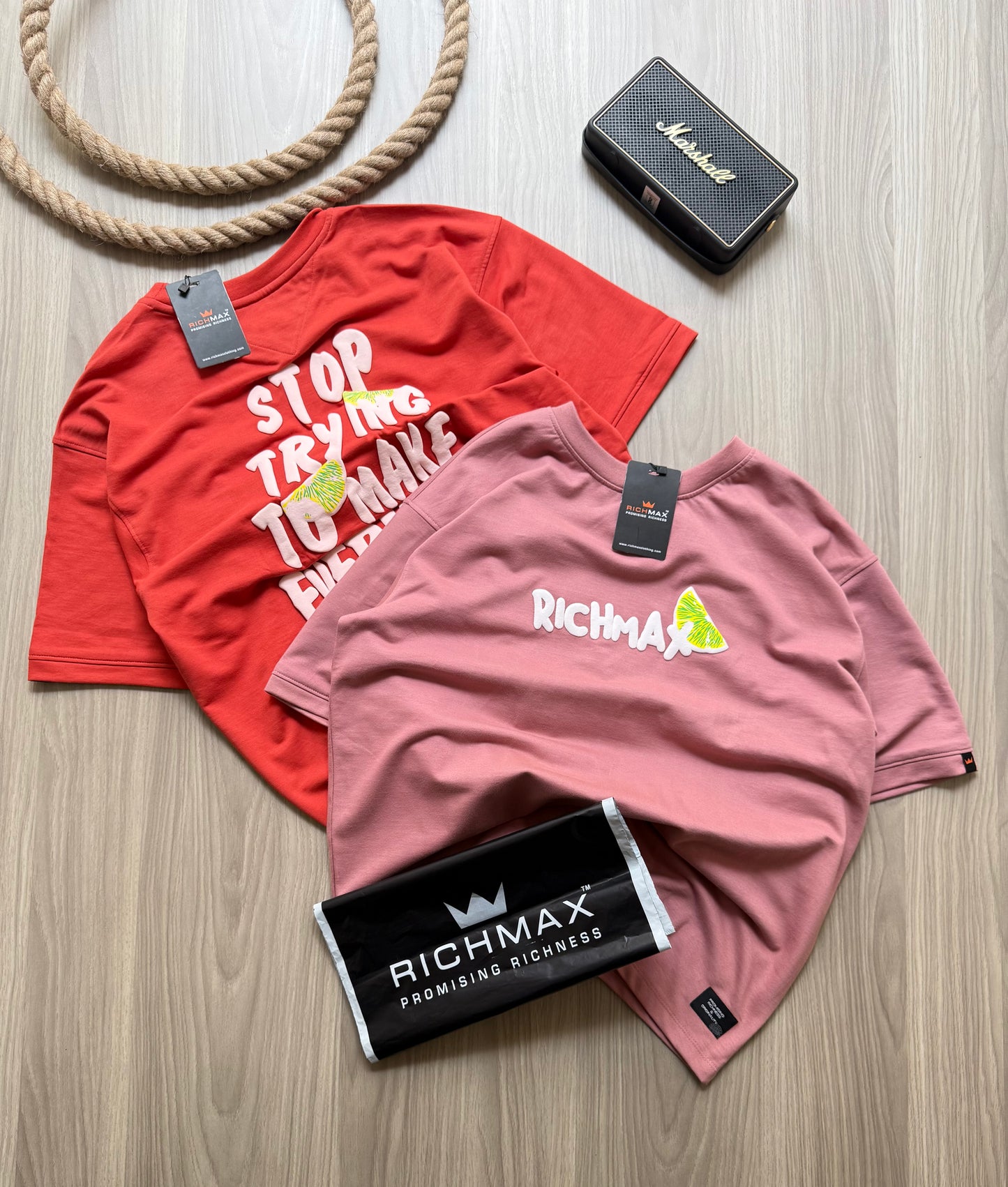 🔥 RICH PRINTED TEES | DROP SHOULDER STYLE | COMBO PACK OF 2 (RED+PINK)