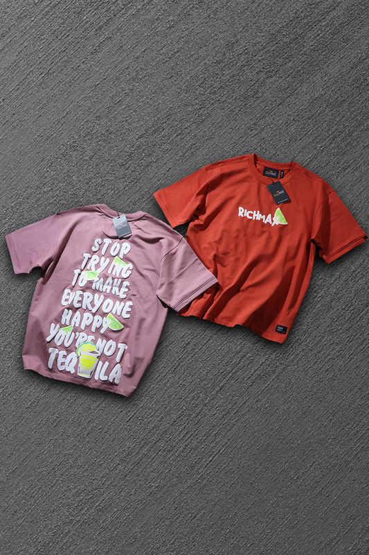 🔥 RICH PRINTED TEES | DROP SHOULDER STYLE | COMBO PACK OF 2 (RED+PINK)