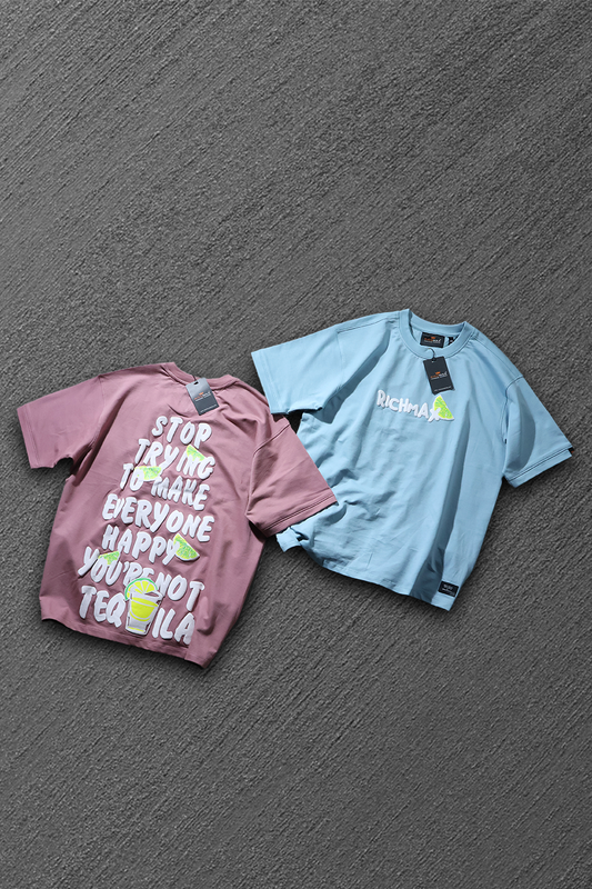 🔥 RICH PRINTED TEES | DROP SHOULDER STYLE | COMBO PACK OF 2 (BLUE+PINK)