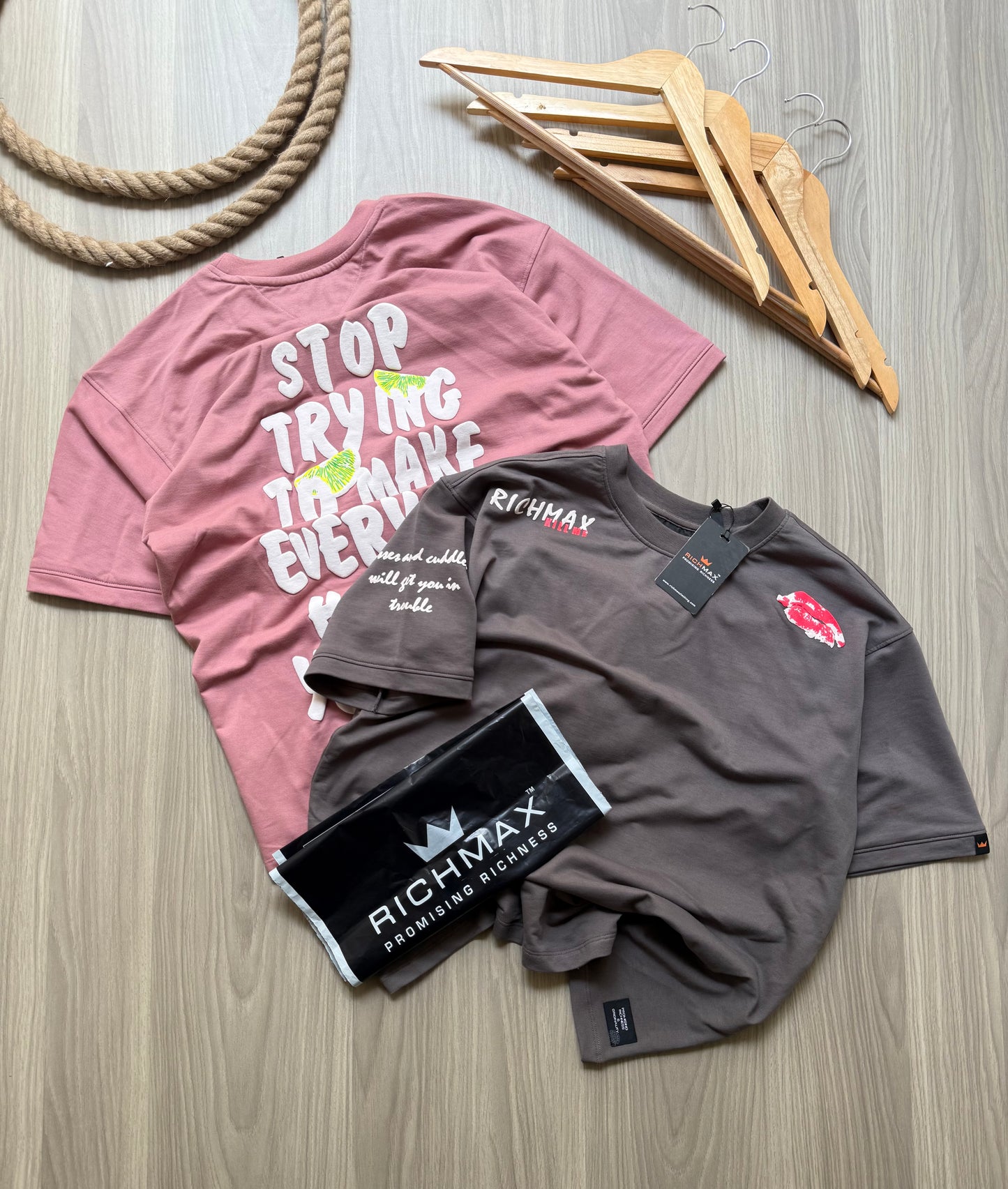 🔥 RICH PRINTED TEES | DROP SHOULDER STYLE | COMBO PACK OF 2 (PINK+GREY)