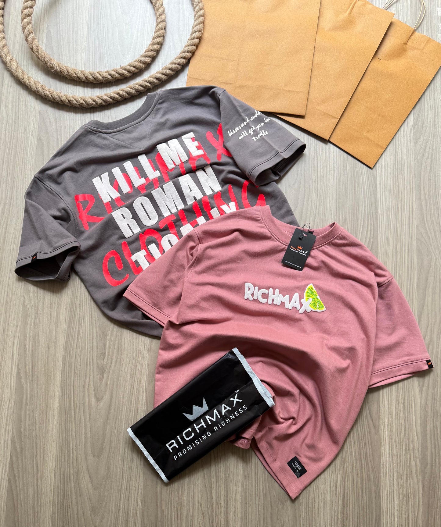 🔥 RICH PRINTED TEES | DROP SHOULDER STYLE | COMBO PACK OF 2 (PINK+GREY)