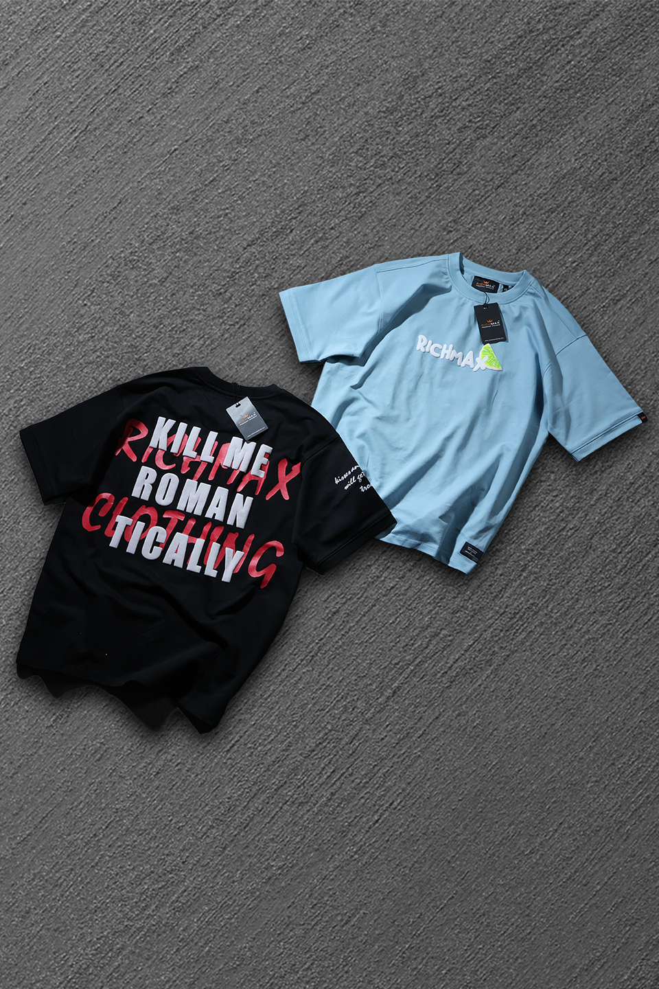 🔥 RICH PRINTED TEES | DROP SHOULDER STYLE | COMBO PACK OF 2 (BLUE+BLACK)