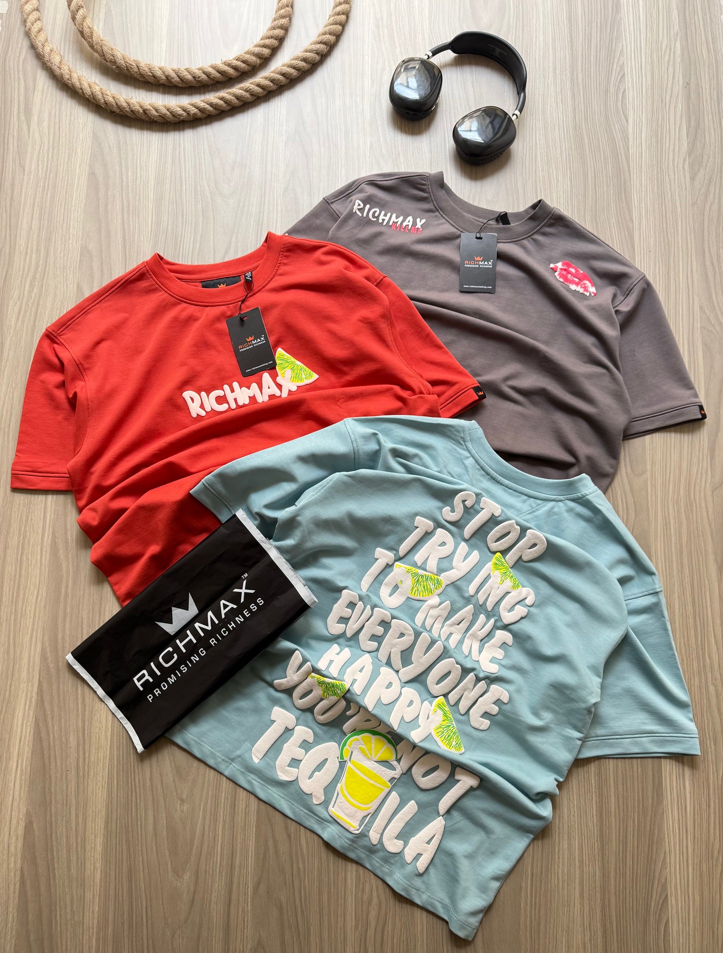 🔥 RICH PRINTED TEES | DROP SHOULDER STYLE | COMBO PACK OF 3 (BLUE+RED+GREY)