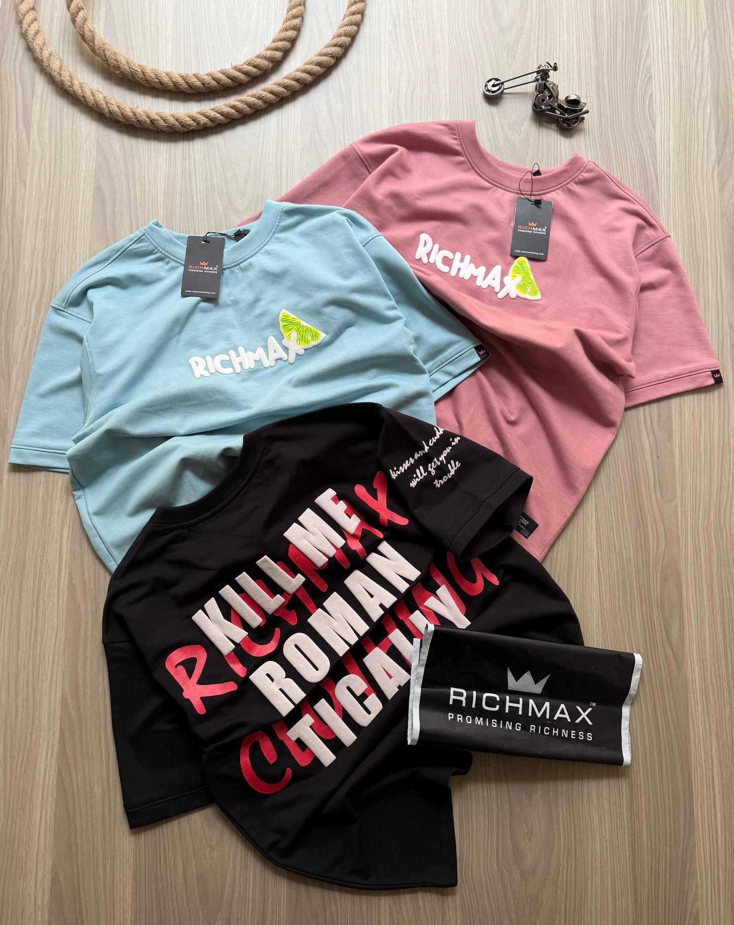 🔥 RICH PRINTED TEES | DROP SHOULDER STYLE | COMBO PACK OF 3 (PINK+BLACK+BLUE)