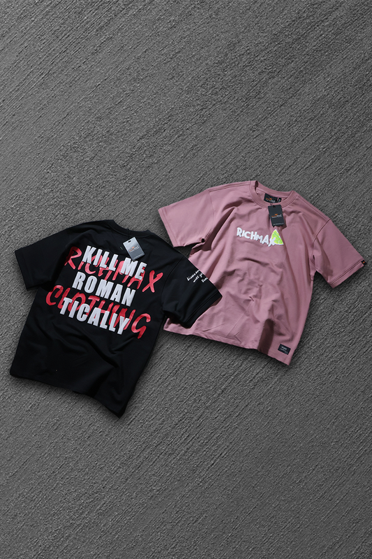 🔥 RICH PRINTED TEES | DROP SHOULDER STYLE | COMBO PACK OF 2 (BLACK+PINK)