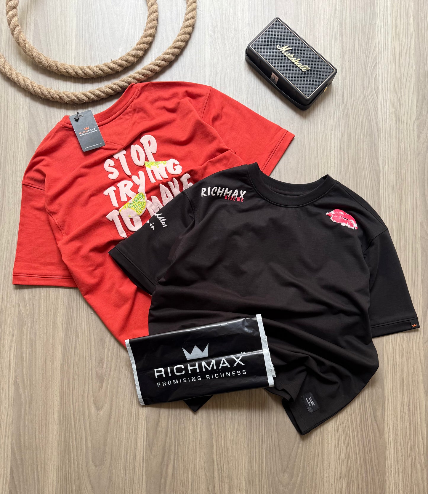 🔥 RICH PRINTED TEES | DROP SHOULDER STYLE | COMBO PACK OF 2 (BLACK+RED)