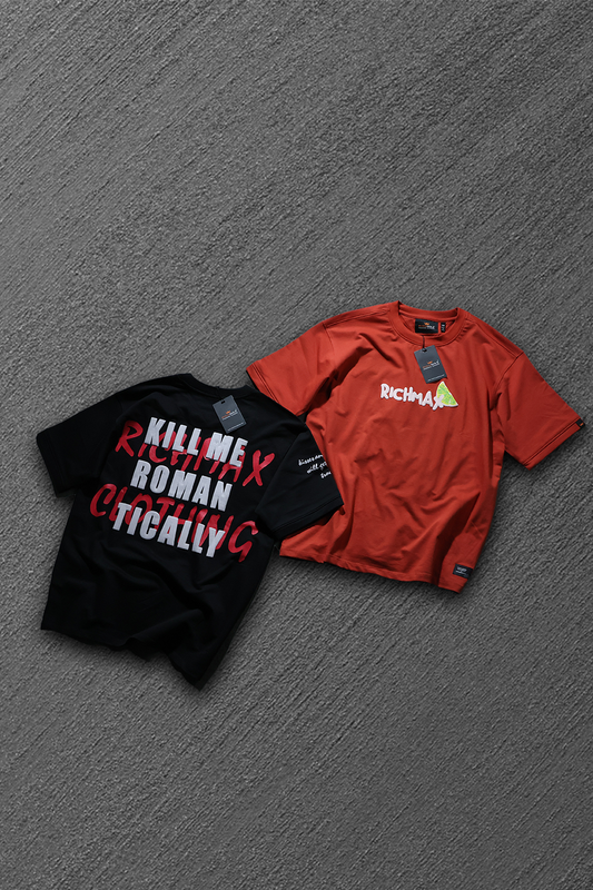 🔥 RICH PRINTED TEES | DROP SHOULDER STYLE | COMBO PACK OF 2 (BLACK+RED)