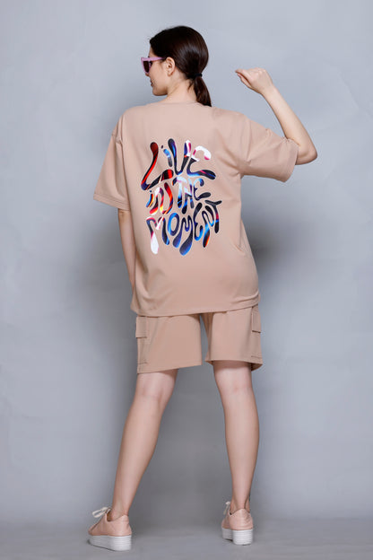 LIVIN THE MOMENT RELAXED FIT CORDSET BEIGE