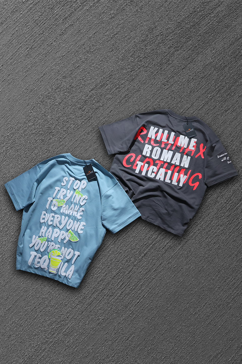 🔥 RICH PRINTED TEES | DROP SHOULDER STYLE | COMBO PACK OF 2 (BLUE+GREY)