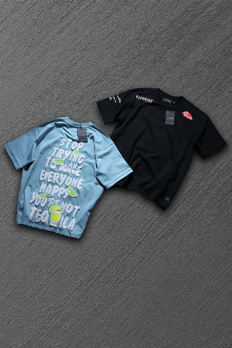 🔥 RICH PRINTED TEES | DROP SHOULDER STYLE | COMBO PACK OF 2 (BLUE+BLACK)