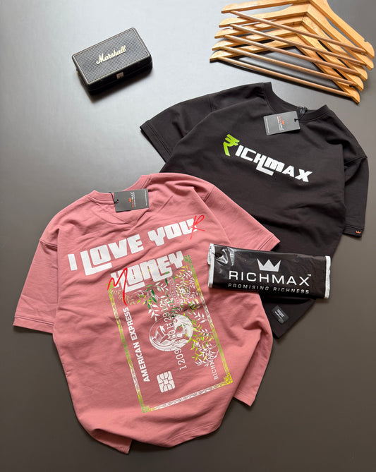 🔥 RICH PRINTED TEES | I LOVE YOU HONEY | DROP SHOULDER STYLE | COMBO PACK OF 2 ( ONION PINK+BLACK )