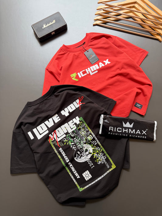 🔥 RICH PRINTED TEES | I LOVE YOU HONEY | DROP SHOULDER STYLE | COMBO PACK OF 2 ( RED+BLACK )