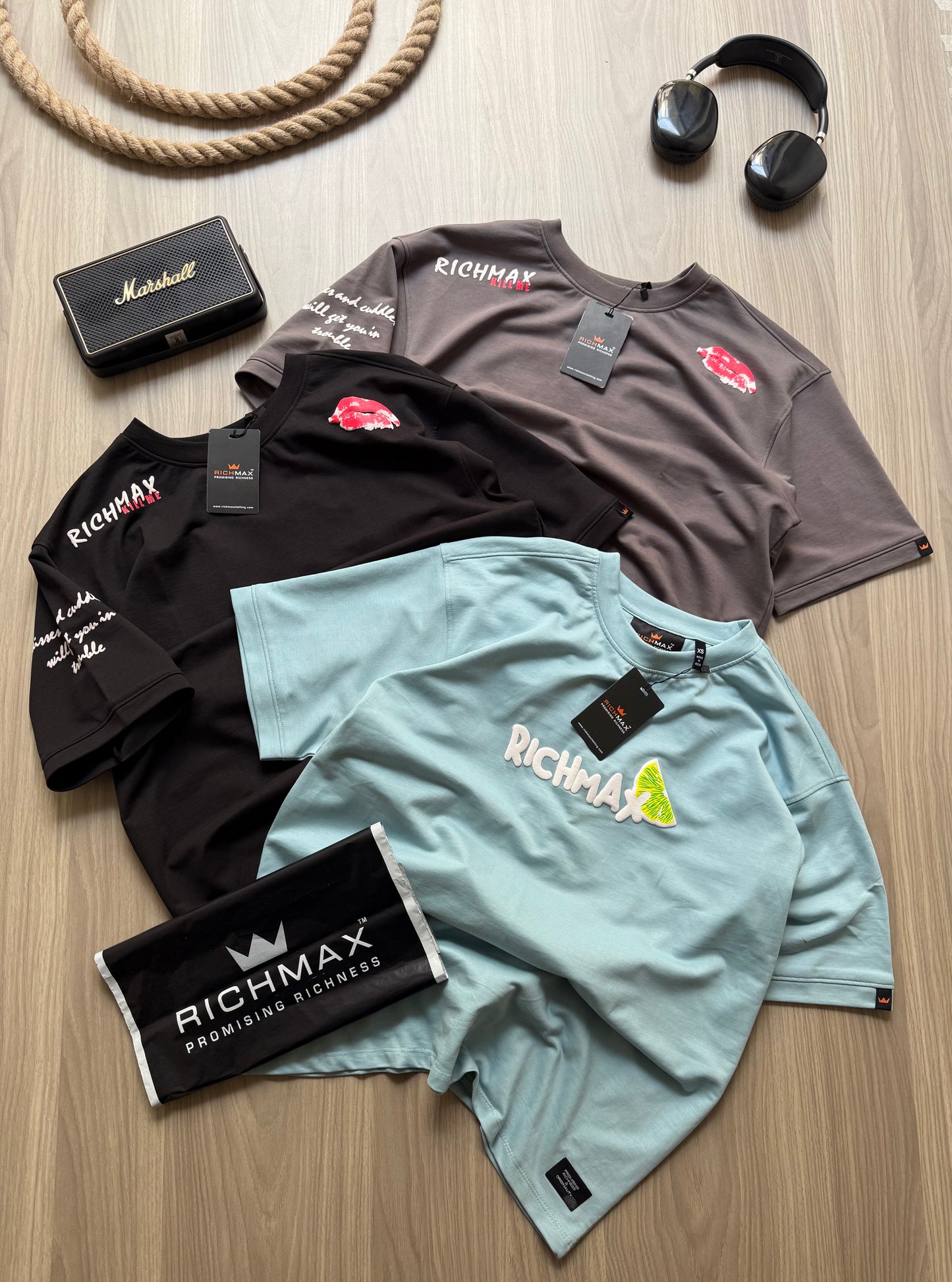 🔥 RICH PRINTED TEES | DROP SHOULDER STYLE | COMBO PACK OF 3 (BLACK+GREY+BLUE)