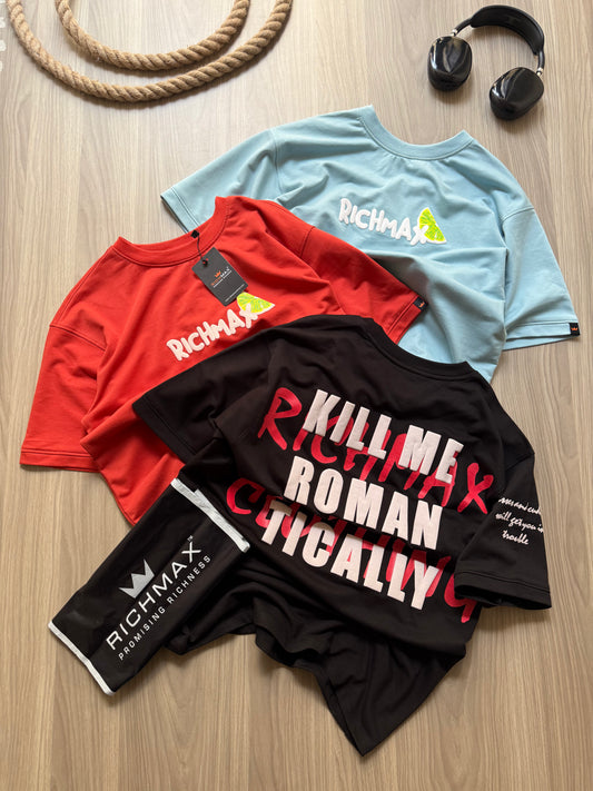 🔥 RICH PRINTED TEES | DROP SHOULDER STYLE | COMBO PACK OF 3 (BLACK+RED+BLUE)